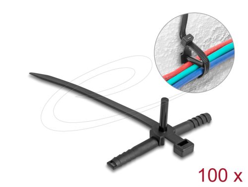 Delock Kábelkötegelő tiplivel Hx 150 x Sz 7,0 mm fekete 100 db.