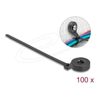   Delock Kábelkötöző szorító fűzőlyukkal Hx 180 x Sz 6 mm, 100 darab fekete (18915)