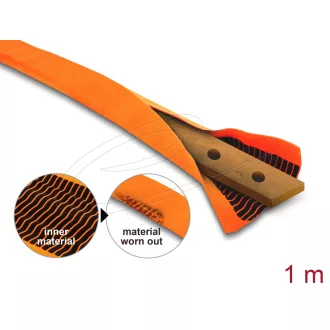   Delock Kétrétegű lapos textil hüvely 40 x 16 mm fekete kopásfigyelmeztető jelzővel kábelekhez vagy réz gyűjtősínekhez, PET, narancssárga 1 m (19029)