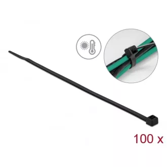   Delock Kábelkötöző ellenáll a forró hőmérsékletnek hossza 380 x szélessége 4,8 mm, 100 db. Fekete (19557)