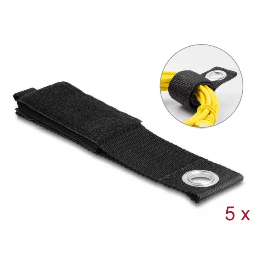 Delock Nagy teherbírású tépőzáras pánt szorító szemmel hossza 435 x szélessége 50 mm, 5 db. fekete (19567)