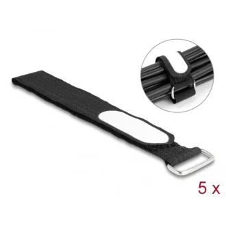   Delock Tépőzáras kábelkötegelő horoggal és feliratozható felülettel Hx 305 mm és Sz 25 mm 5 db. fekete (19608)