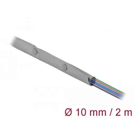 Delock Kábelkarmantyú patent szorítóval 2 m x 10 mm szürke / fekete (20725)