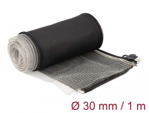 Delock Hőellenálló EMI Shielding fonott borítás zipzárral, 1 m x 30 mm méretű, fekete