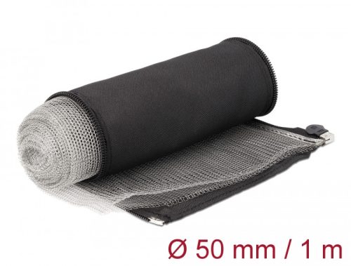 Delock Hőellenálló EMI Shielding fonott borítás zipzárral, 1 m x 50 mm méretű, fekete