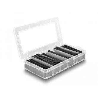   Delock 122 db. fekete, belülről ragadó felületű, hőre zsugorodó cső, zsugorodási arány 3:1, duplafallal ellátott rekeszes tároló dobozban (20910)