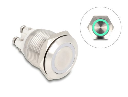 Delock Nyomógomb beszereléshez 19 mm 4 db. csavarhely LED zöld (20978)