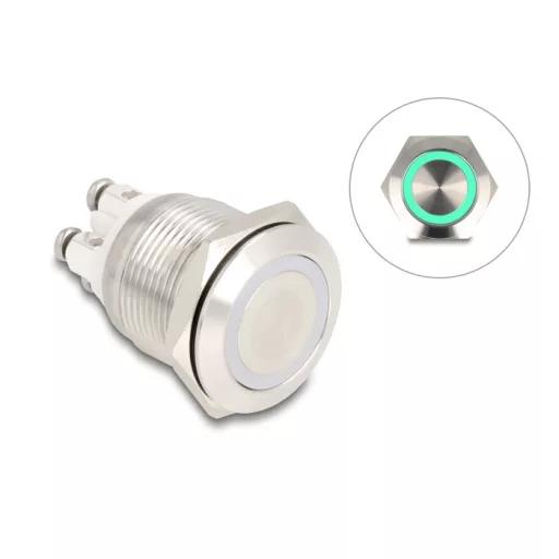 Delock Nyomógomb beszereléshez 19 mm 4 db. csavarhely LED zöld (20978)