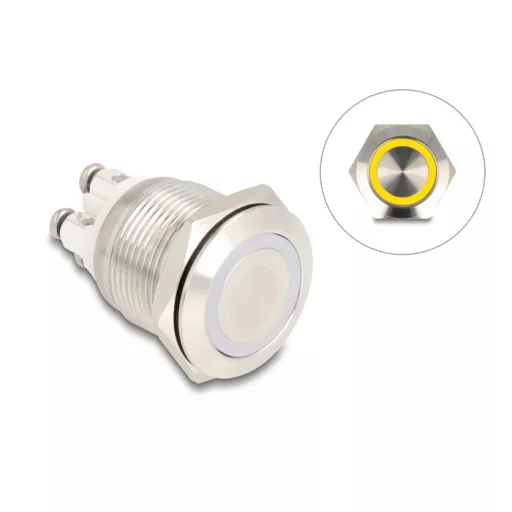 Delock Nyomógomb beszereléshez 19 mm 4 db. csavarhely LED sárga (20979)