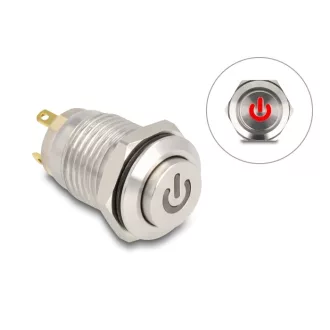   Delock Nyomógomb beszereléshez 12 mm 4 x forrasztási csatlakozó LED piros bekapcsolási szimbólum (20981)