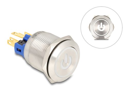 Delock Nyomógomb beszereléshez 22 mm 6 x forrasztási csatlakozó LED fehér bekapcsolási szimbólummal + gyűrű