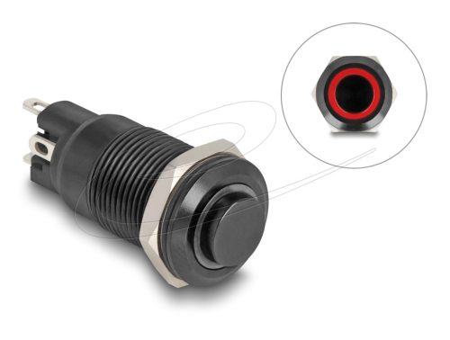 Delock Nyomó gomb beszereléshez fekete 12 mm 12 V 4 x forrasztási csatlakozás LED piros gyűrű