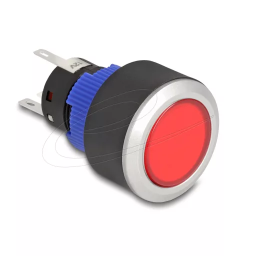 Delock Kiálló nyomógomb installációhoz 22 mm 5 db. forrasztott csatlakozó működtetővel lapos, műanyag piros LED világítás (22047)