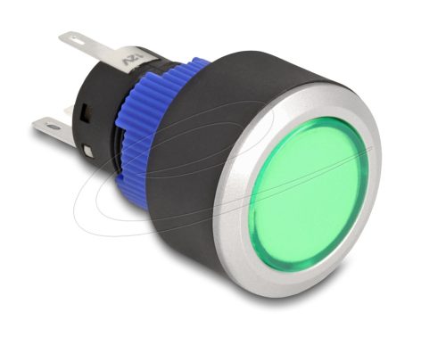 Delock Kiálló nyomógomb installációhoz 22 mm 5 db. forrasztott csatlakozó működtetővel lapos, műanyag zöld LED világítás