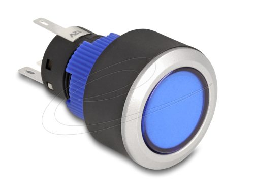 Delock Kiálló nyomógomb installációhoz 22 mm 5 db. forrasztott csatlakozó működtetővel lapos, műanyag kék LED világítás