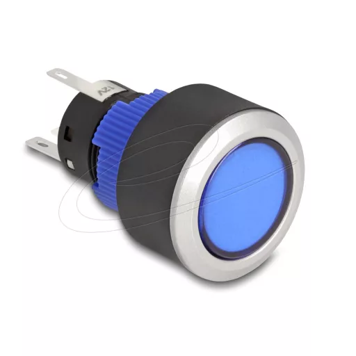 Delock Kiálló nyomógomb installációhoz 22 mm 5 db. forrasztott csatlakozó működtetővel lapos, műanyag kék LED világítás (22049)