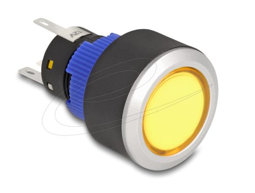Delock Kiálló nyomógomb installációhoz 22 mm 5 db. forrasztott csatlakozó működtetővel lapos, műanyag sárga LED világítás