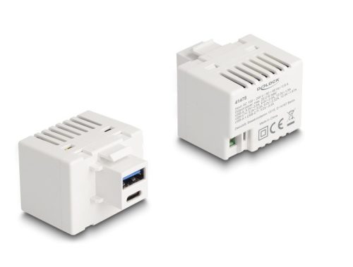 Delock Keystone Modul A-típusú USB-vel és USB Type-C  töltő porttal PD 20 W fehér (41478)