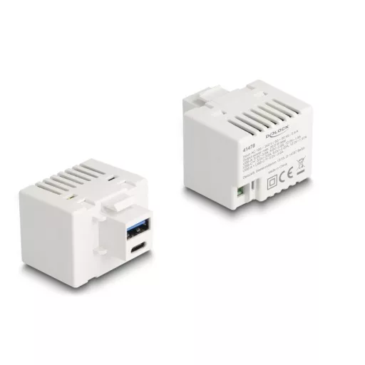 Delock Keystone Modul A-típusú USB-vel és USB Type-C  töltő porttal PD 20 W fehér (41478)