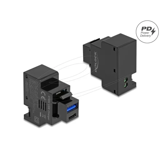Delock Keystone Modul A-típusú USB-vel és USB Type-C  töltő porttal PD 20 W fekete (41482)