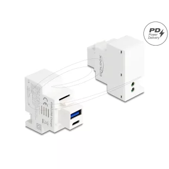   Delock Keystone Modul A-típusú USB-vel és USB Type-C  töltő porttal PD 20 W fehér (41483)