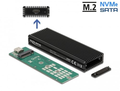 Delock Külső USB Type-C  kombinált ház M.2 NVMe PCIe vagy SATA SSD eszközhöz (42004)