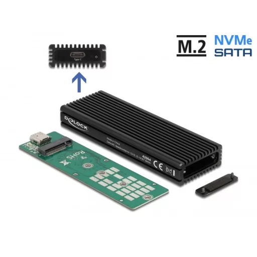 Delock Külső USB Type-C  kombinált ház M.2 NVMe PCIe vagy SATA SSD eszközhöz (42004)