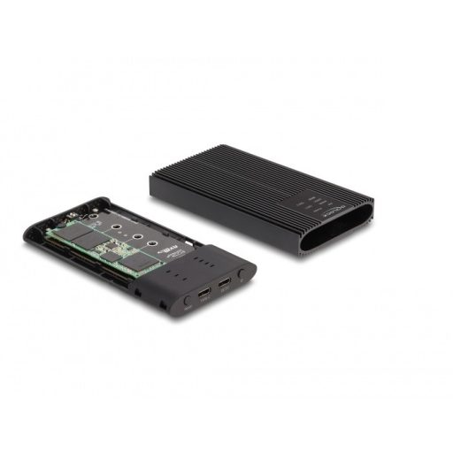 Delock USB 20 Gbps külső ház 2 db. M.2 NVMe PCIe SSD számára USB Type-C  anyával és RAID-del - eszköz nélküli szerelés lehetséges (42022)