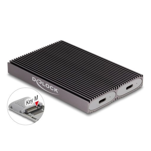 Delock USB Type-C  kettős kombinált külső ház 2 x M.2 NVMe PCIe vagy SATA SSD-hez - eszköz nélkül csatlakoztatható (42028)
