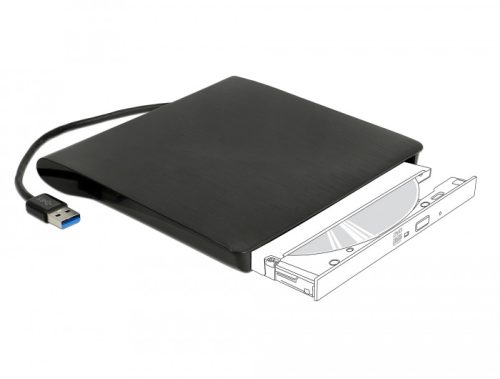 Delock Külso váz 9,5 mm magasságú, 5.25  Ultra Slim SATA meghajtókhoz USB A-típusú apa csatlakozóval (42603)