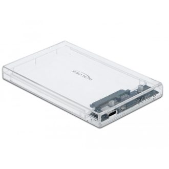   Delock Külso ház 2.5  SATA HDD / SSD-hez USB Type-C  anya csatlakozóval átlátszó - eszközmentes (42621)