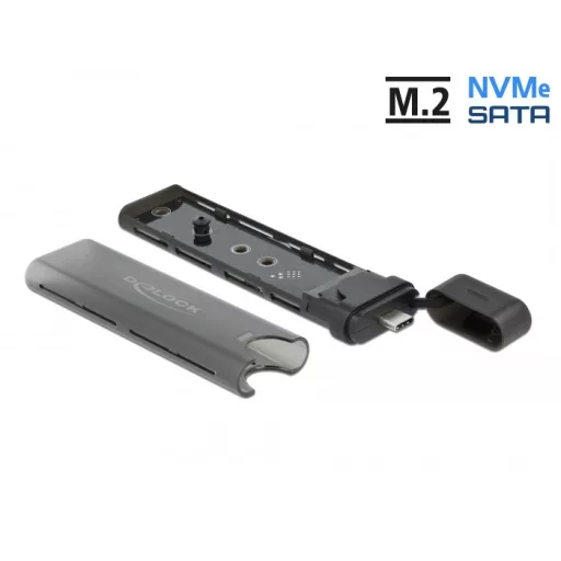 Delock Külső USB Type-C  kombinált ház M.2 NVMe PCIe vagy SATA SSD eszközhöz - szerszám mentes (42635)