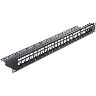   Delock 19"-s 24 portos Keystone patchpanel tehermentesítővel (43277)