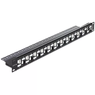   Delock 19" méretű, 24db lépcsőzetes elrendezésű porttal rendelkező Keystone patchpanel tehermentesít (43278)