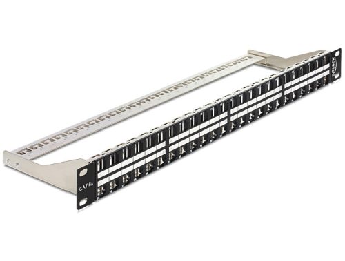 Delock 19" méretű, 48 portos Keystone 1U patchpanel tehermentesítővel (43280)