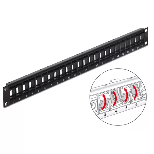Delock 19" Keystone Patch Panel 24 portos, forgatható fekete (43340)