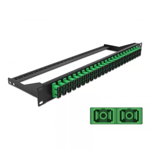 Delock 19  száloptikás csatlakozó panel 24 portos SC Duplex zöld (43393)