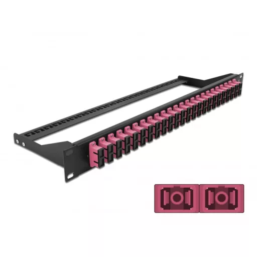 Delock 19  száloptikás csatlakozó panel 24 portos SC Duplex ibolya (43396)