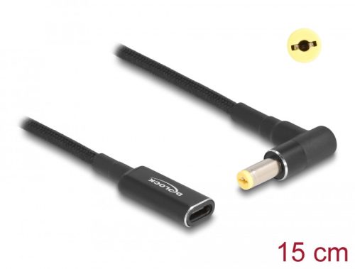 Delock Laptop töltőkábel adapterkábel USB Type-C anya - Acer 5,5 x 1,7 mm apa 90 fokban hajlított 15 cm (60038)
