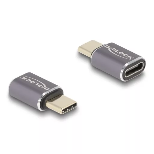 Delock USB Adapter 40 Gbps USB Type-C  PD 3.0 100 W csatlakozódugóval - csatlakozóhüvellyel, portkímélővel 8K 60 Hz fém (60046)