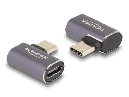 Delock USB Adapter 40 Gbps USB Type-C  PD 3.0 100 W csatlakozódugóval - csatlakozóhüvellyel, ívelt bal / jobb 8K 60 Hz fém