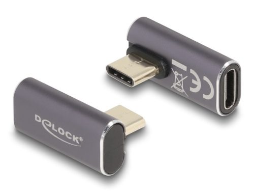 Delock USB Adapter 40 Gbps USB Type-C  PD 3.0 100 W csatlakozódugóval - csatlakozóhüvellyel, elforgatott ívelt bal / jobb 8K 60 Hz fém