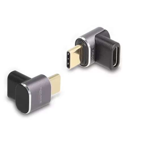 Delock USB Adapter 40 Gbps USB Type-C  PD 3.0 100 W csatlakozódugóval - csatlakozóhüvellyel, ívelt 8K 60 Hz fém kompakt (60059)