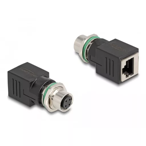 Delock M12 Adapter D-kódolt 4 tűs anya - RJ45 anya egyenes (60060)