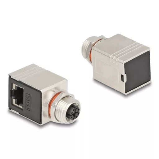 Delock M12 adapter X-kódú 8 tűs anya - RJ45 anya Cat.6A STP borított 90 -ban hajlított (60088)