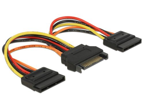 Delock SATA tápkábel 15 tus csatlakozódugóval > 2 x hálózati SATA 15 tus csatlakozóhüvellyel, 15 cm (60143)