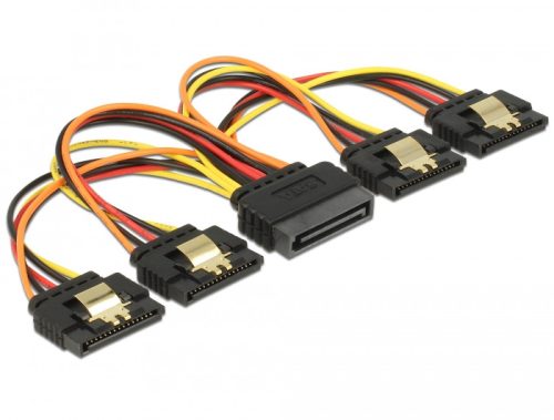 Delock 15 pin-es SATA kábel bemeneti > 15 pin-es SATA tápcsatlakozó kimeneti 4 x egyenes 15 cm (60156)