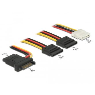   Delock Tápkábel SATA 15 tus apa > 3 x SATA anya + 1 x Molex 4 tus anya 20 cm (PCB) (60171)