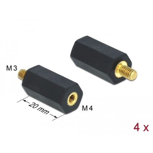 Delock Távtartó M4 - M3, hatszögletű, belső menetes / külső menetes, 20 mm-es, természetes fekete 4 (60242)