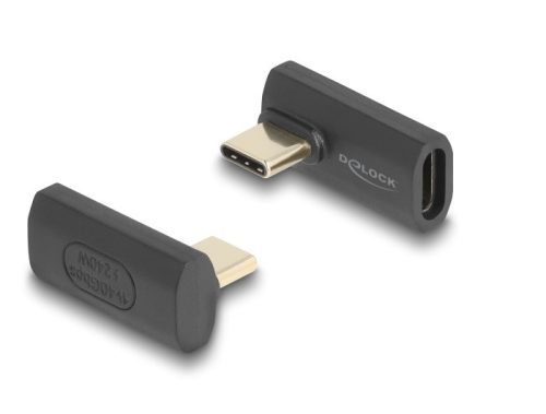 Delock USB Adapter 40 Gbps USB Type-C  PD 3.1 240 W csatlakozódugóval - csatlakozóhüvellyel, elforgatott ívelt bal / jobb 8K 60 Hz fém